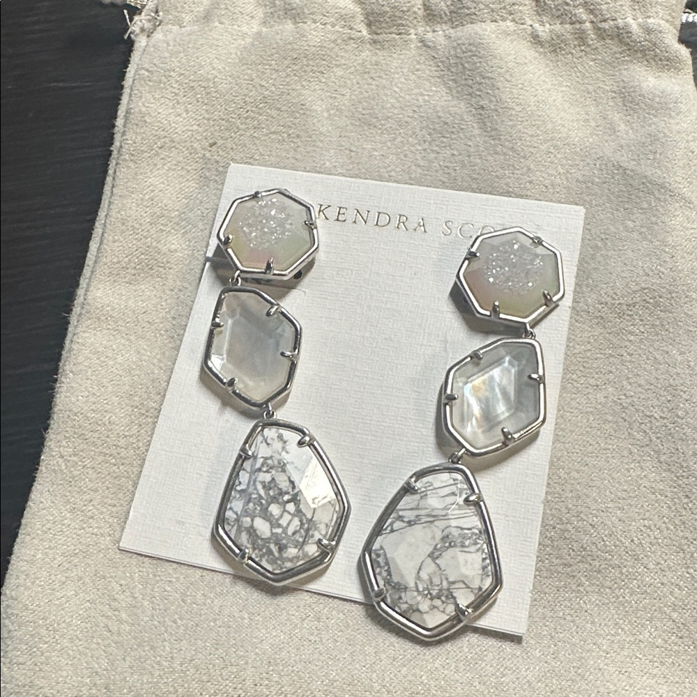 Kendra Scott EUC White Mix Clip on Nina Earrings - Picture 3 of 7